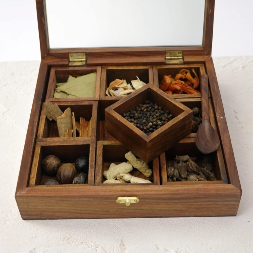 Carved Wooden Spice Box