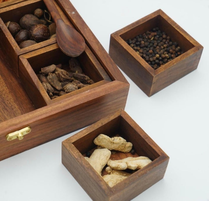 Carved Wooden Spice Box