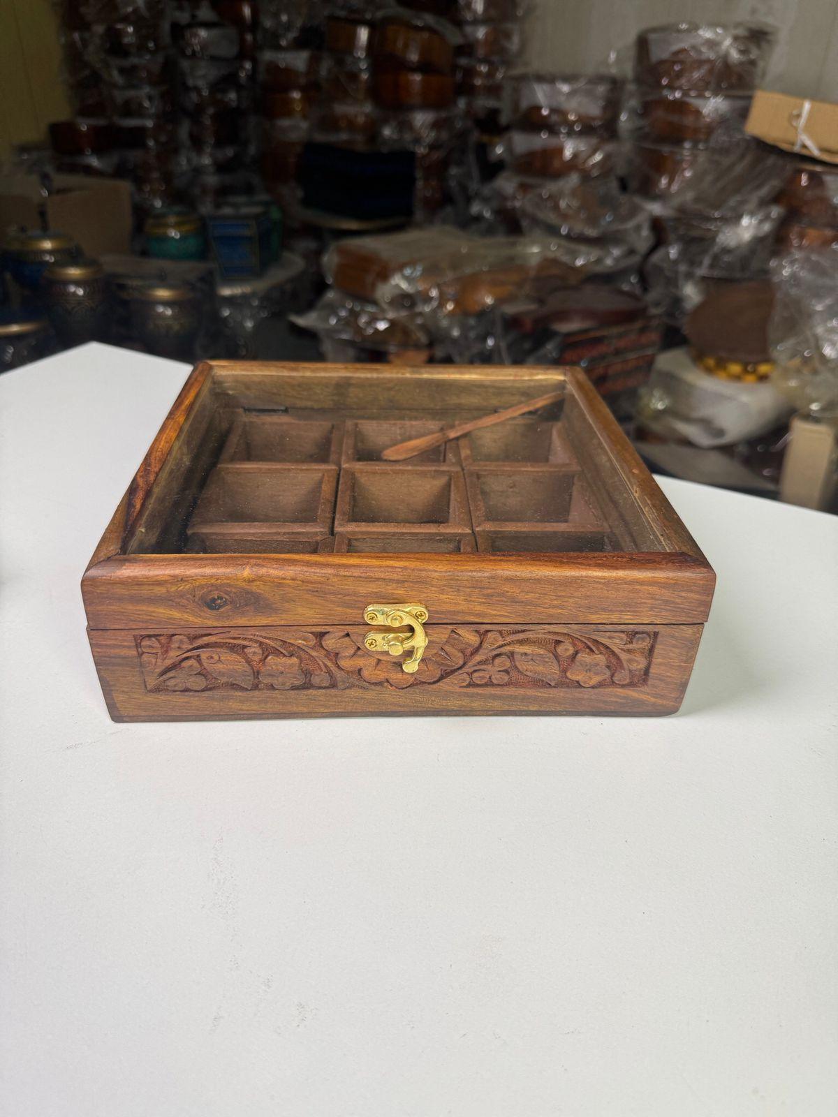 Carved Wooden Spice Box