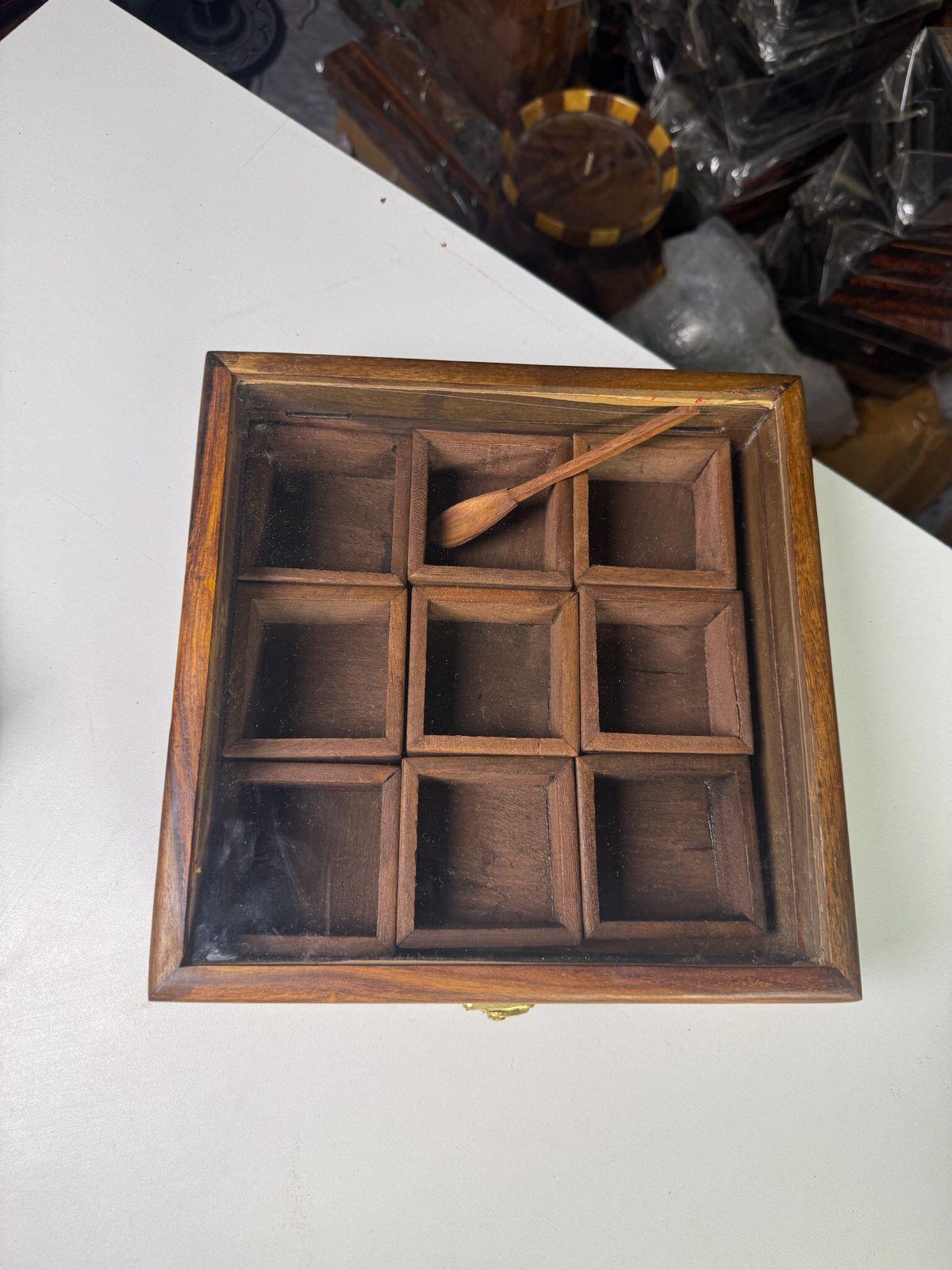 Carved Wooden Spice Box