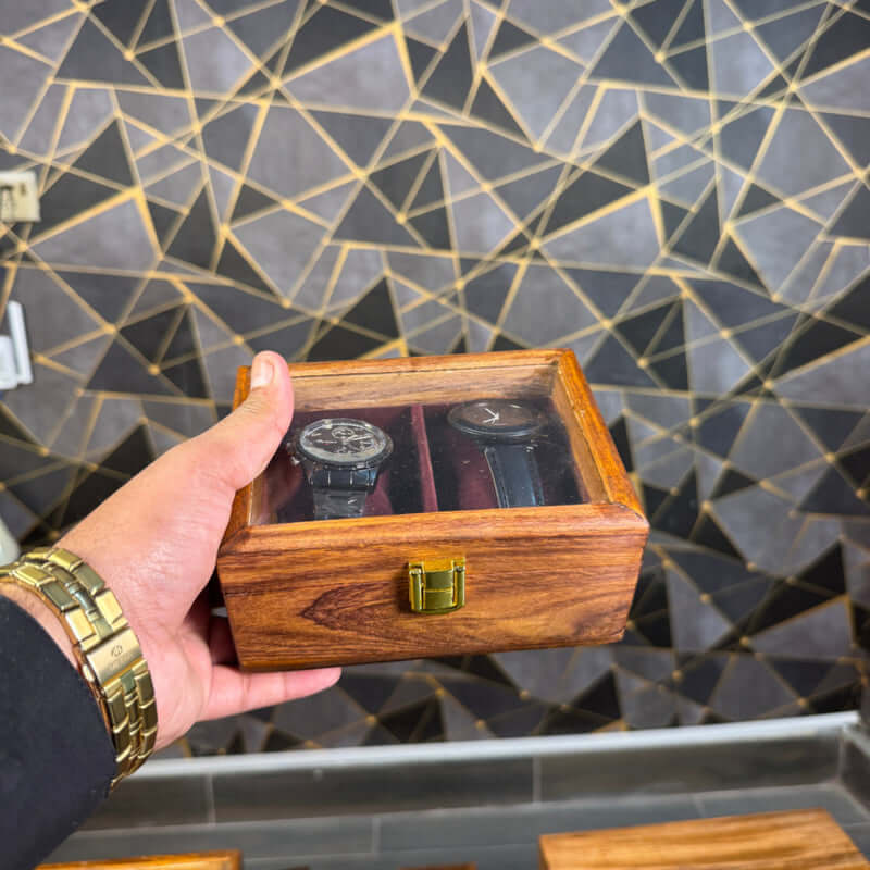 Secure Metal Lock on Premium Wooden Watch Organizer,2slots